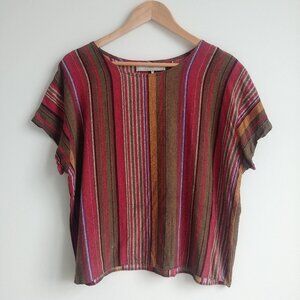Vintage Maggie Lawrence striped 100% rayon blouse top tee style approx Large